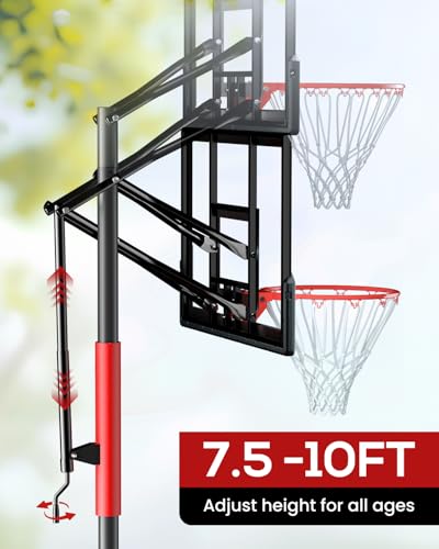 GX9 In-Ground Basketball Hoops 7-10ft Adjustable with Crank, Outdoor Inground Basketball Goal System with 45 Inch Shatterproof Backboard