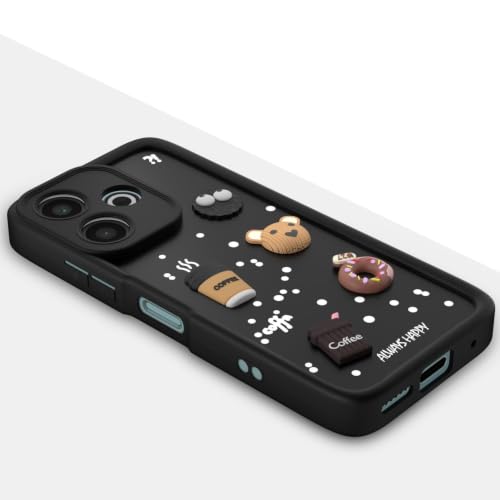 Image of Bintage Cute Fun Ball | Taddy Cartoon 3D Smiley Coffee Cup | Milk Donut | Full Camera Protection Back Cover Compatible for Tecno KI5K / Spark 10c - Black
