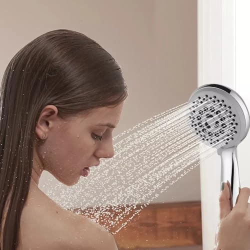 Image of High Grade 4-Inches ABS Multi Function 5-Mode Bathroom Hand Shower set with Mist,Massage & Rain functions with Stainless Steel 1.5 Meters tube & Wall Hook, Polished Finish (Chrome)