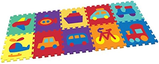 Vehicle Rubber EVA Foam Puzzle Play Mat Floor. 10 Interlocking playmat Tiles (Tile:12X12 Inch/9 Sq.feet Coverage). Ideal for Crawling Baby, Infant, Classroom, Toddlers, Kids, Gym Workout