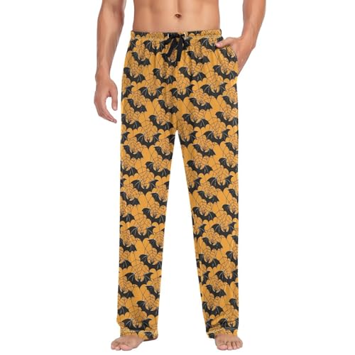 Mens Pajama Pants Halloween Spider Web Cobweb Bat Soft Lounge Sleep Pj Bottoms with Drawstring Pockets