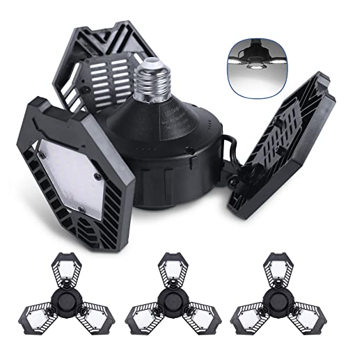 4 Pack LED Garage Lights 60W Garage Ceiling Light Illuminator 360 Garage Light Bulb 6000LM Deformable Garage Lighting Screw in Led Shop Lights for Garag Attic Barn Basement Workshop Workbench