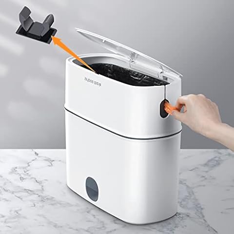 JOYBOS Trash Can with Lid for Bathroom | Plastic Trash Can for Bathroom | Easy Packing Little Dustbin 11L | Slim Trash Bin w Press Type Lid | Small Office Wastebasket for near Desk(Lid need Install) Cover