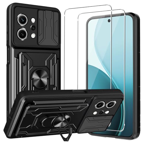 CONAPIKA Cover per Oppo Reno 14 5G con 2 Pezzi Vetro Temperato, Magnetica Kickstand Protezione Fotocamera Slot per Schede Rigida Antiurto Cover Militare Resistente Robusta Custodie Protettiva,Nero