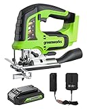 Greenworks Tools Sierra de calar inalámbrica de 24 V con batería de 2 Ah y cargador.
