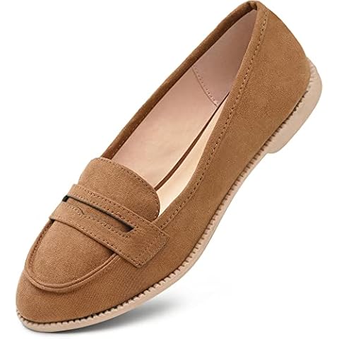 festooning Womens Loafers Shoes for Ladies Slip On Moccasins Suede Work Shoes Comfy Office Shoes Brown Size 5 Cover