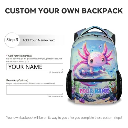 Personalized School Backpack for Kids - 17 Inch Axolotl Kids School Bag for Elementary - Portable Lightweight Animals Backpacks for Preschool3