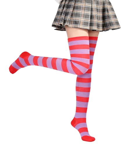 Image of Womens Thigh High Socks Athletic Stripe Cute Colorful Over the Knee High Sock Colorful Long Tube Sock