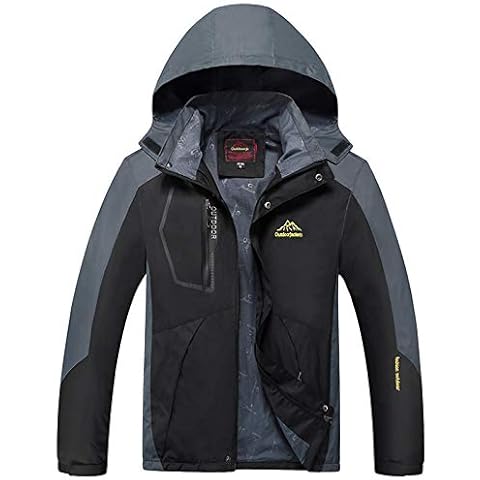 WUAI-Men Mountain Waterproof Ski Jacket Windproof Rain Jacket Winter Warm Windbreaker Snow Coat with Removable Hood(Black,5X-Large) Cover