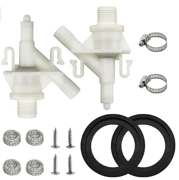 Image of 2 Sets 385311641 RV Toilet Water Valve Kit and 2 Pcs 385311658 RV Toilet Ball Seal Compatible with 300 310 320 Series Toilets Fit for Pedal Flush Toilet and Sealand Marine Toilet