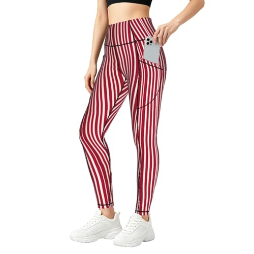 Leggings a cuadros rojos cómodos con bolsillos para evitar roces