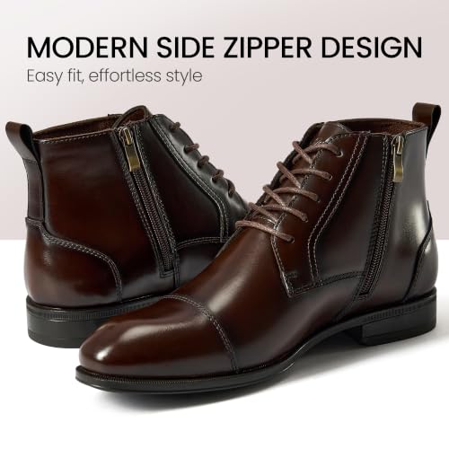Image of Holy dove Men's Dress Boots Side Zipper Comfort Full-Grain Leather Business Office Cap Toe Oxford Short Ankle Boot
