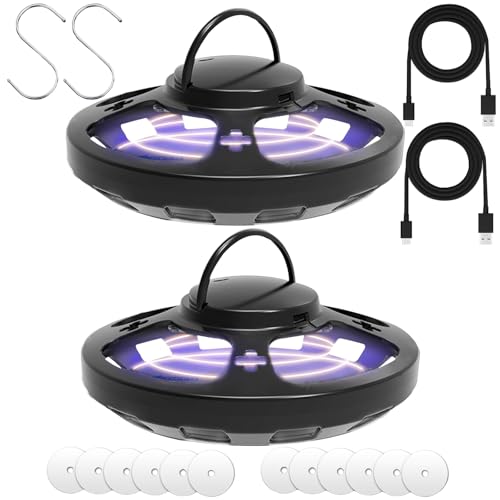 AMFUN 2PCS Trampa para Pulgas, Lámpara para Atrapar Pulgas, Repelente de Plagas Trampa para Pulgas, con 4 Modos Control de Plagas de Mascotas, No Tóxico, para Dormitorio, Salón, Cocina（Negro）