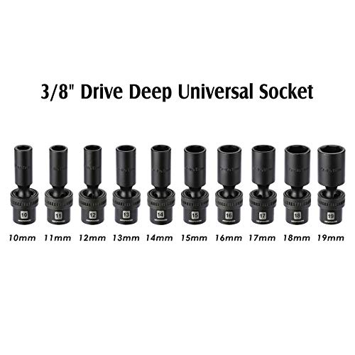 Mixpower 10-Piece 3/8" Drive Deep Universal Impact Socket Set, 6 Point, Metric, 10-19 Mm, Swivel Socket With Flexible Wobble, Cr-Mo Impact Grade… #TOP1