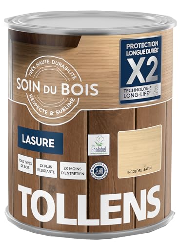 Tollens - Lasure - Ultra Résistante - Adhérence Renforcée - Protège et Décore - Protection Anti-UV - Technologie LONG-LIFE - Satin - Incolore - 5 L