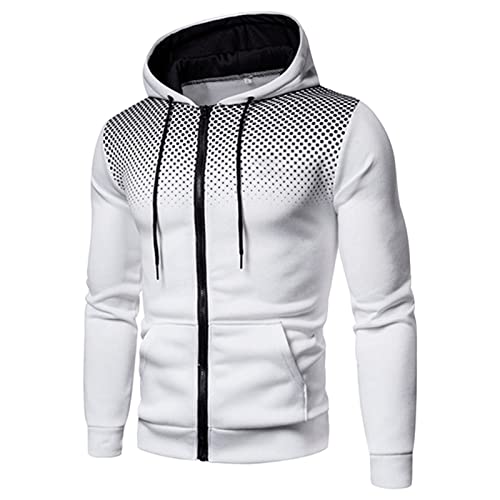 Maiyifu-GJ Men's Full Zip Cardigan Hoodies Long Sleeve Fleece Sports Hoodie Lightweight Hooded Sweatshirts with Pockets (White,X-Large)