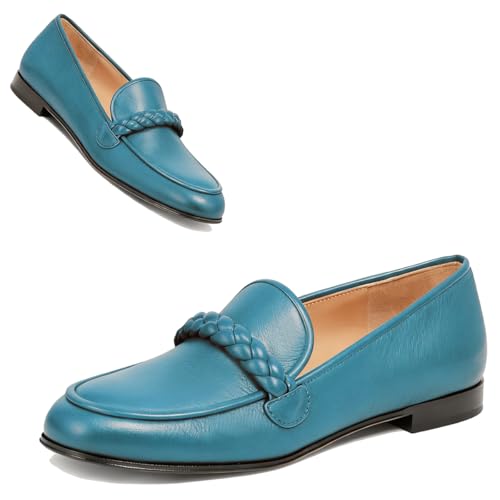 Image of MOOMMO Women Comfortable Suede Loafer Flats Round Closed Toe Slip On Penny Loafers Knitted Strap Oxford Loafer Shoes for Office Ladies Work Daily Casual Club Driver Flats Spring Elegant 4-11 M US