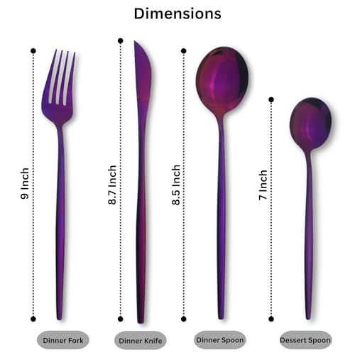 Image of Sterling Set | Satin Finish French Style Stainless Steel Flatware Set with Giftable Box | Dishwasher Safe Tableware for Home, Restaurant & Corporate Gifting (Raspberry Purple, 24 Pieces)
