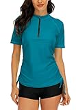 【UV Rash Guard Shirt Material】-- 82% Nylon, 18% Elasthan. Das UV Shirt Damen besteht aus strapazierfähigem, ultraleichtem und atmungsaktivem Material, das auch mit hervorragender Geruchskontrolle schnell und atmungsaktiv trocknen wird.