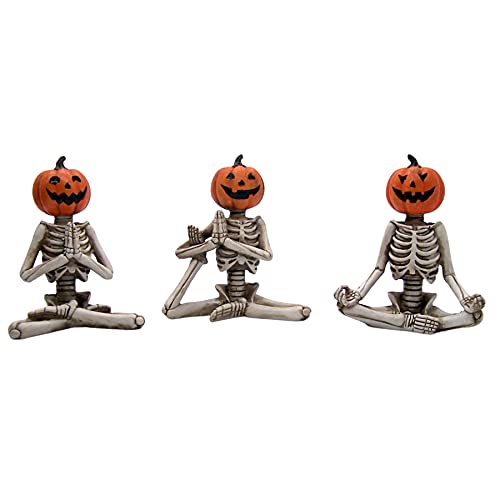Set de 3 estatuas de esqueletos con cabezas de calabaza para Halloween