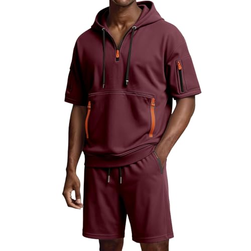 Survêtement d'été 2 pièces pour homme avec t-shirt ample et short de jogging de couleur unie