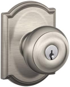 Schlage F51-GEO-CAM Georgian Keyed Entry F51A Panic Proof Door Knob with Camelot, Satin Nickel