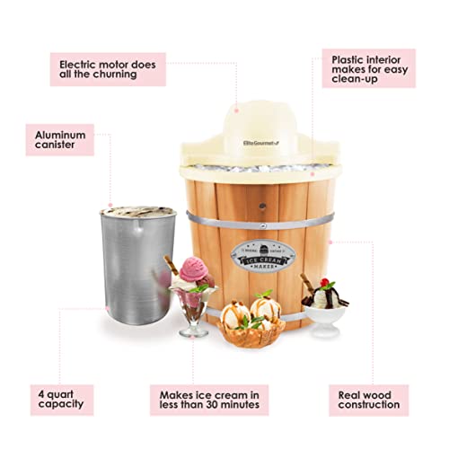 Elite Gourmet EIM924L, 4 Qt. Electric Motorized Ice Cream Maker Ice