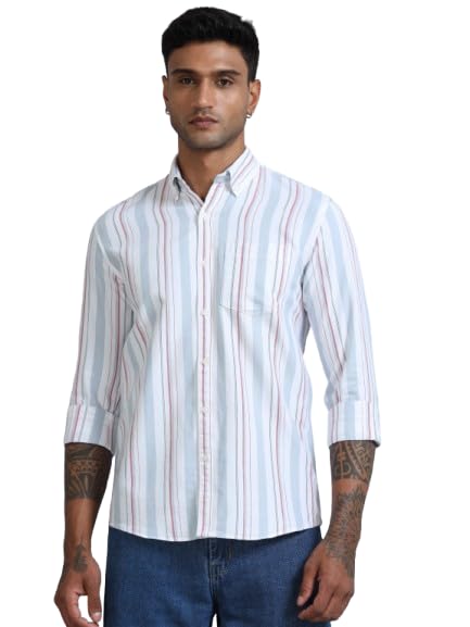 Image of Men's Cotton Regular fit Spread Collar Striped Full Sleeve Shirt