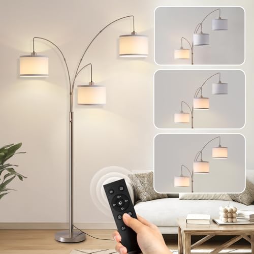 Image of Floor Lamps for Living Room, 2400LM Super Bright Arc Floor Lamp with Remote Control, 3 Light Tall Floor Lights with Stepless Dimmable, 80 inch Mid Century Tree Floor Lamp for Bedroom, Office