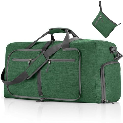 Vomgomfom Leichte Faltbare Reisetasche Groß 65L Sporttasche Damen Herren mit Schuhfach, Travel Duffle Bag Sport Tasche für Reisen Gym Urlaub Übernachtung (Dunkelgrün)