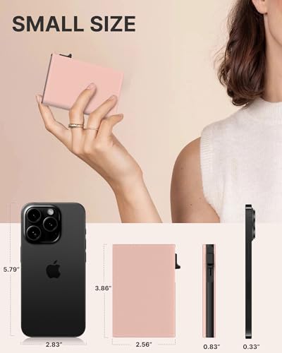 Image of typecase Womens Wallet Card Holder: Pop Up Card Case, Genuine Leather, RFID Blocking, Slim, Minimalist, Thin, Small Size - 9-14 Card Capacity, ID Window, Cash Pocket (Blush Pink)