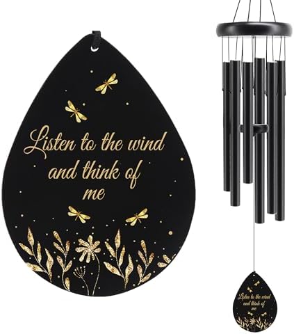 Memorial Sympathy Wind Chimes for Outside Clearance, Dragonfly Wind Chimes for Loss of Loved One Mother Father,Bereavement/Condolence/Remembrance/Memorial/Funeral Gift Idea,32in Wooden,Black
