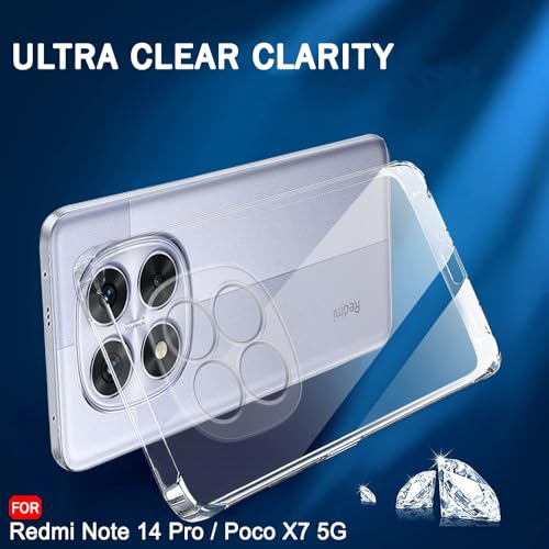 Image of TheGiftKart Back Cover Soft Case for Mi Redmi Note 14 Pro /Poco X7 5G | Best Camera Protection | Inbuilt Dust Plugs & Anti-Slip Grip | Ultra Clear Slim Back Cover Case (Silicone, Transparent)