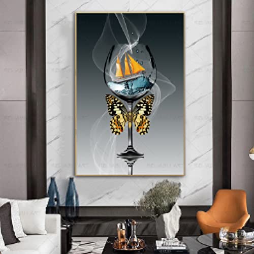 Impression sur toile bateau et papillon : une peinture murale moderne de qualité - 2