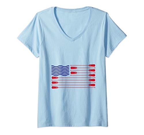 Femme American Flag Crew Rowing Rowing Oar T-Shirt avec Col en V