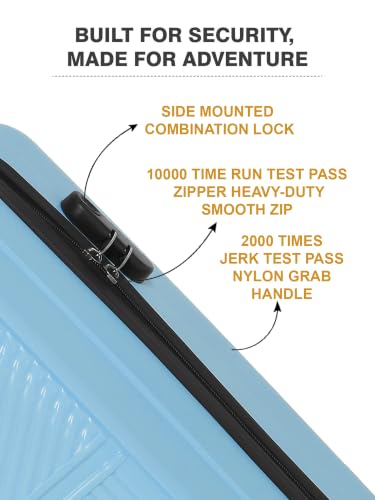 Image of Teakwood Large Size 8 Wheels Trolley Bag, Hard Cabin with Zipper Closure, Adjustable Push Button & Cross Side Strap, Number Lock System 360 Degree (Large, Powder Blue)