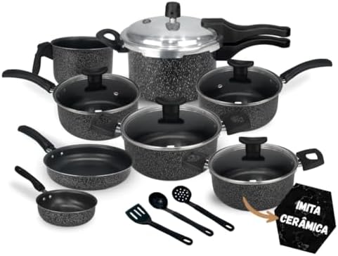 Jogo de Panelas Teflon Munique 11 Pçs com Panela de Pressão fecha...