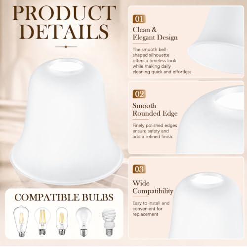 Image of Teenyyou 2 Pcs White Frosted Bell Shaped Glass Lamp Shade Replacement | Globe Ceiling Fan Light Cover with 1-5 /8'' (42mm) Fitter for Chandelier Wall Sconce Pendant Light Bathroom Vanity Fixture