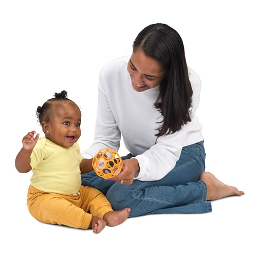Image of Bright Starts Oball Rattle Ball, Easy-Grasp Infant Rattle with Finger Holes, Orange, 0-36 Months