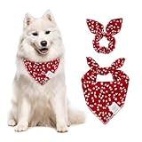 E-Clover Mothers Day Dog Bandana & Matching Scrunchie-Heart Dog Bandanas Red Pet Scarf Bib for Small Dogs Puppy Girl Boy Owner Valentines Mom Gift
