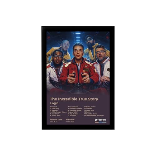 Image of BLINKART logic - The Incredible True Story Wall Photo Frames | Wall Art for Bedroom, Living Room, Studio or Office | Album Cover Print with Spotify Song Link QR Code | Gift for Fans - 8x12 In