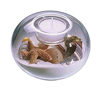 Sand & Shell Tealight Candleholder 4-inch Diameter. White Sand.