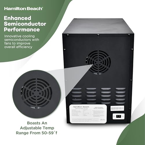 Image of Hamilton Beach 6 Bottle Wine Fridge for Red, White, Sparkling, or Champagne Beverages, Digital Display, Table or Countertop Storage, Free Standing, 13L