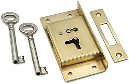 Half Mortise Chest Lock Half Mortise Cabinet Furniture Lock Premium Quality Made of Heavy Duty Brass - Medium Antique Lock With Cast Brass Strike Plate - With 2 Keys - Drawer Locks and Left-Hand Doors