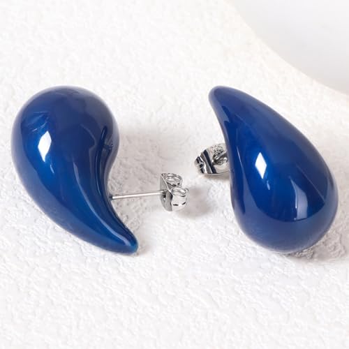 Trendy Teardrop Earrings Hypoallergenic 18k Real Gold Plated Natural Stone/Colorful Enamel/Cubic Zirconia Chunky Teardrop Jewelry Gift for Women3