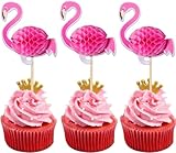 50 Stück 3D Flamingo Tortendeko, Tropical Aloha Luau Cupcake Toppers Summer Flamingo Kuchen Deko Hawaiian Beach Cupcake Dekorationen für Baby Dusche Geburtstag Hochzeits Party Rosa