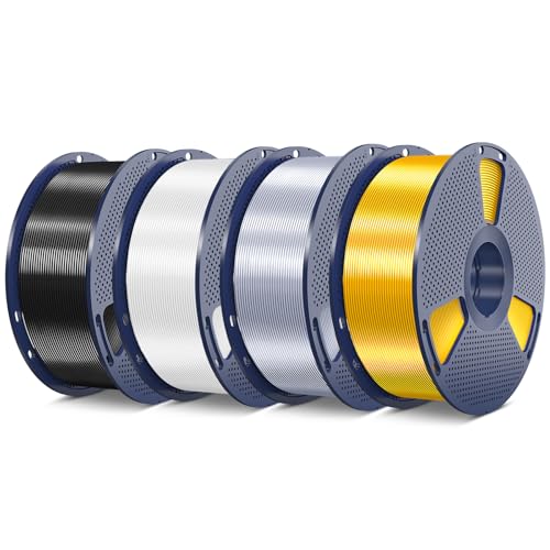 Image of SUNLU Silk Pla Plus Filament 4kg Bundle,Shiny Silk Surface Pla+ 3D Printer Filament 1.75mm ±0.02mm,Glossy 3D Printing Filament,Good Vacuum Packaging,1kg Spool,4 Packs.(Light Gold+Silver+Black+White)