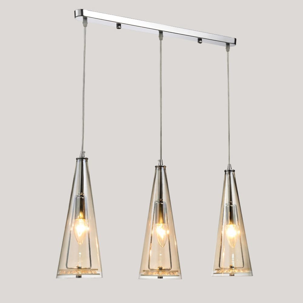 Lampadario a Sospensione Regolabile a 3 luci con Perline di Cristallo per Isola Cucina e Sala da Pranzo - Elegante Lampada da soffitto Color Cognac