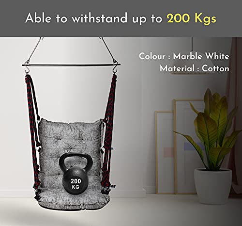 Image of Swingzy Make In India, Soft Leather Velvet Hanging Cotton Swing Chair, Jhula For Adults, Swing For Indoor /Outdoor,Home, Balcony & Garden,200 Kgs Weight Capacity(Marble White,Free Hanging Accessories)