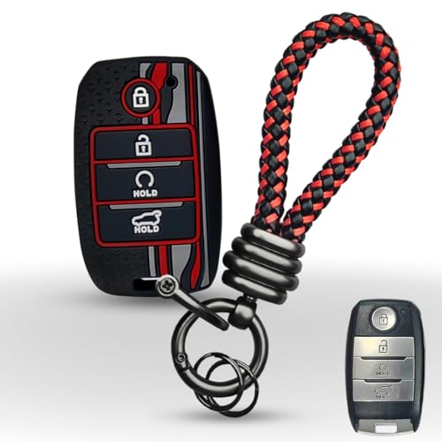Image of KEYCEPT Tristar Key Cover Compatible for Kia Seltos | Sonet | Carens 4 Button Smart Key with Keychain (Tristar Silicone).
